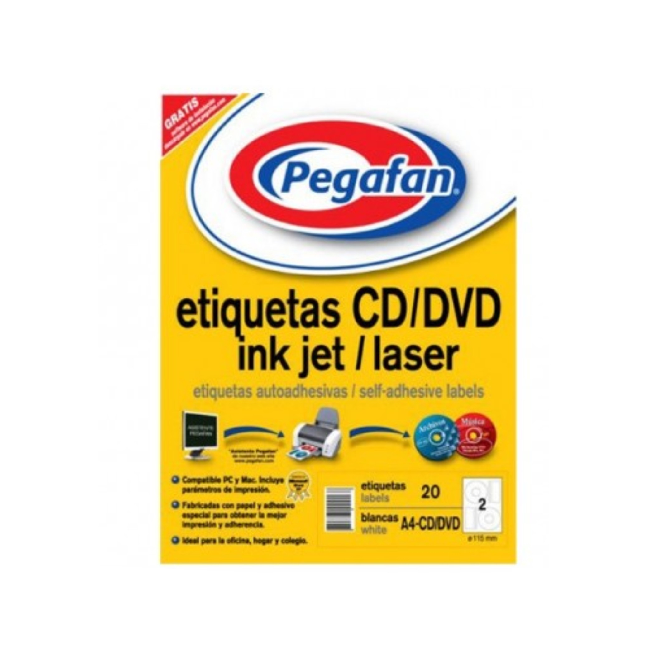 ETIQUETA ADHESIVA P/DISCO COMPACTO (CD) SOBRE X 100 UNIDADES PEGAFAN N.D.